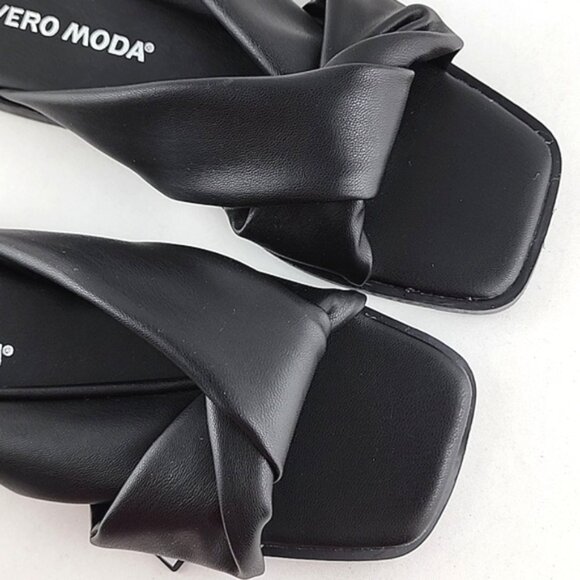 Vero Moda Black Twist Square Toe Slides Sandals Faux Leather Size 6 - Picture 6 of 11
